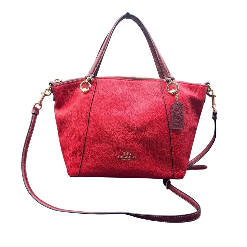 Coach C6841 Red Pebbled Leather Satchel Crossbody Shoulder Bag Burgundy